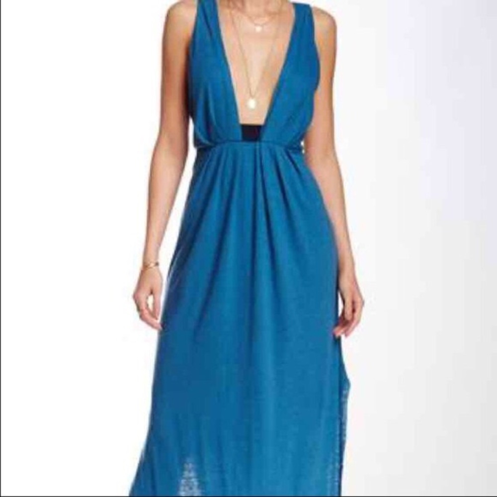Free People Teal Plunging Heidi Maxi Dress